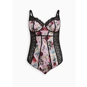 Torrid Floral Lace Chemise - Black and Pink